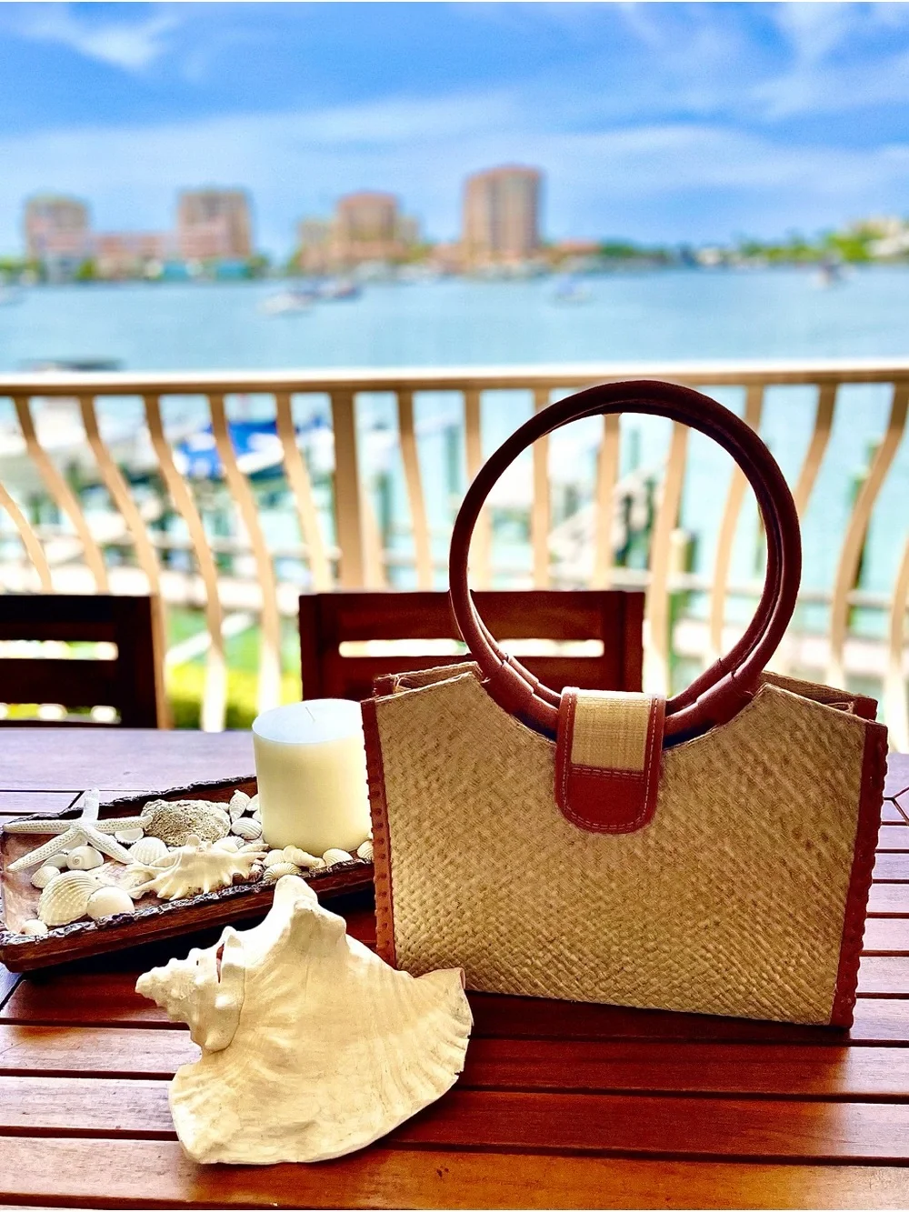 Authentic Artisan Handcrafted Natural Straw Tote & Clutch Set - Neutral Tan
